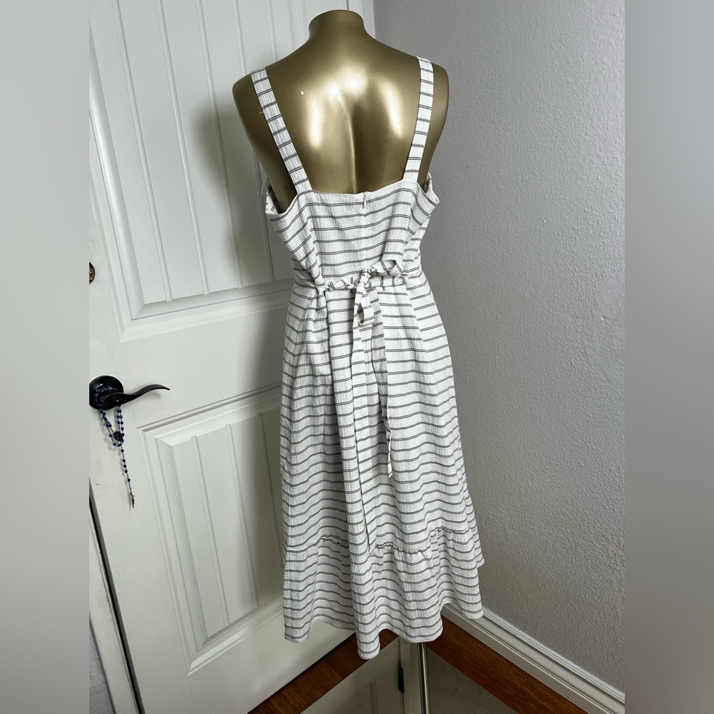 New Banana Republic Nautical Crepe Wide Strap Ruffled Belted Sun Dress Midi - Picture 6 of 10